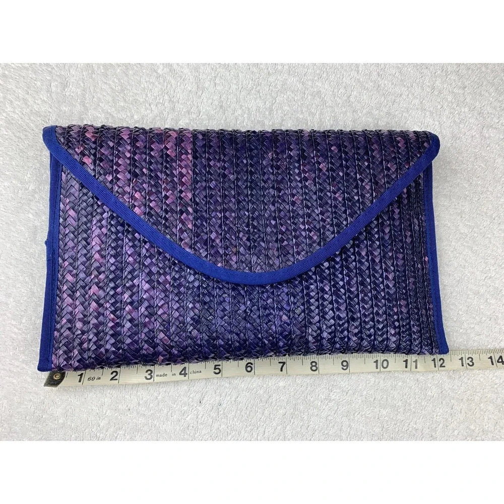 Vintage Large Purple Woven Raffia Envelope Clutch Purse Handbag Beachy Coastal